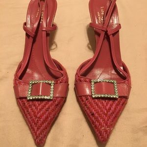 Kate Spade pink tweed kitten heel sling back sz 7